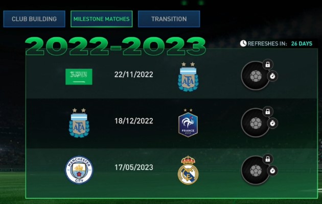 FIFA Mobile 23 Founders: Milestone Matches 2022 - 2023