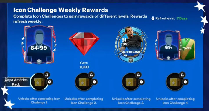 FC Mobile 24 Copa America Icon Challenge Weekly Rewards