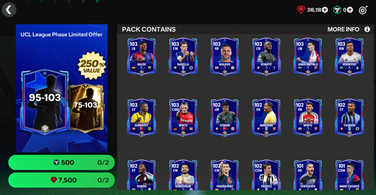 EA Sports FC Mobile 25 UCL League Phase Gems Pack