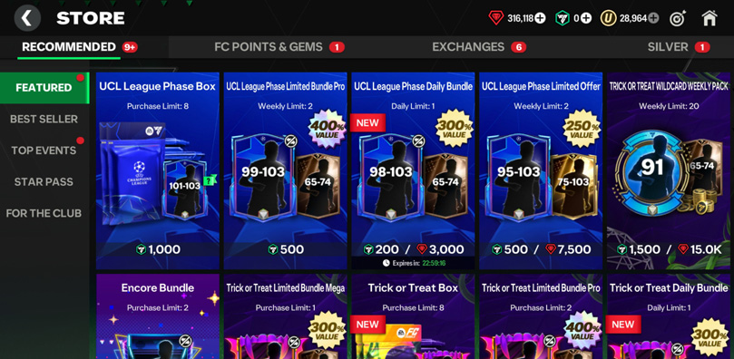 EA Sports FC Mobile 25 UCL League Phase Store Packs