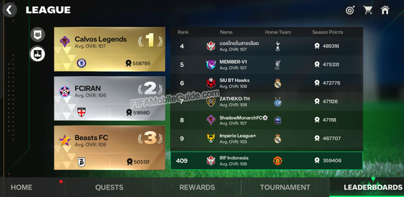 EA Sports FC Mobile 25: League Global Leaderboards