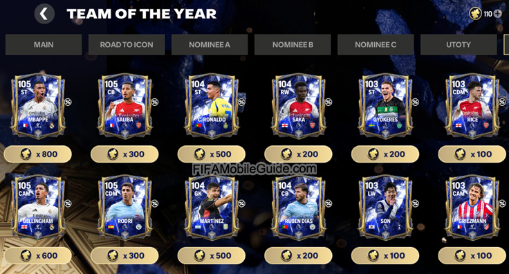 FC Mobile 25: TOTY Nominee B Player Exchanges